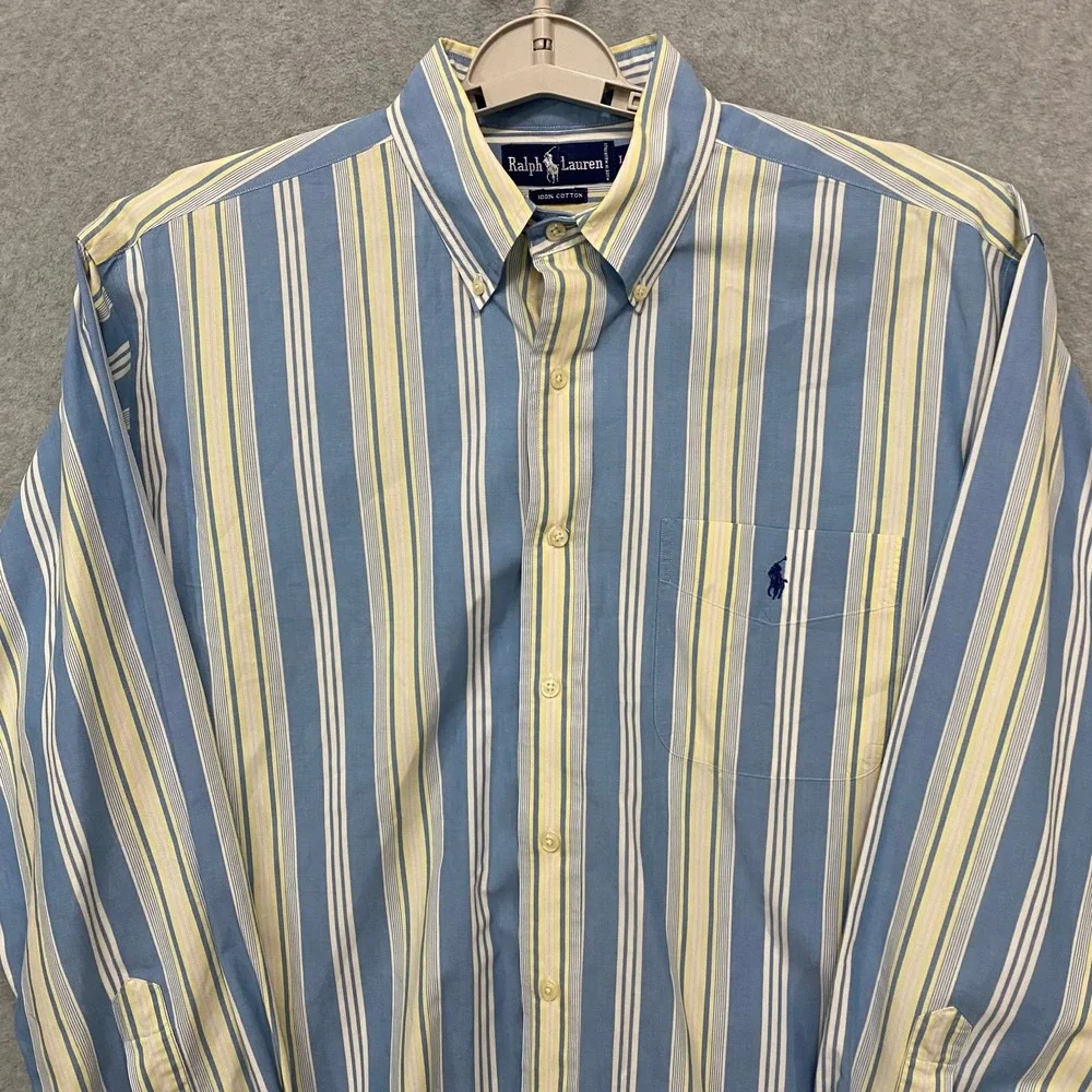 RALPH LAUREN‎ Men's Large Multicolor Striped 100% Cotton Long Sleeve Button Down